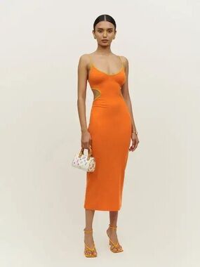 Reformation Orange Cutout Midi Slip Dress